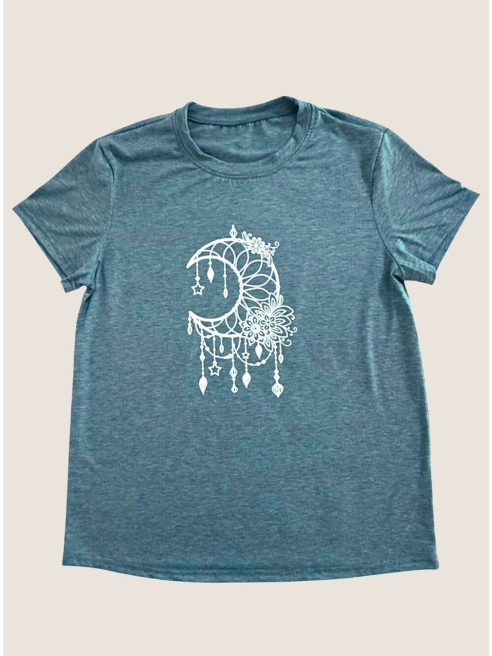 Teal Graphic Tee Womens M Moon Star Celestial Print Fairycore Indie Shirt